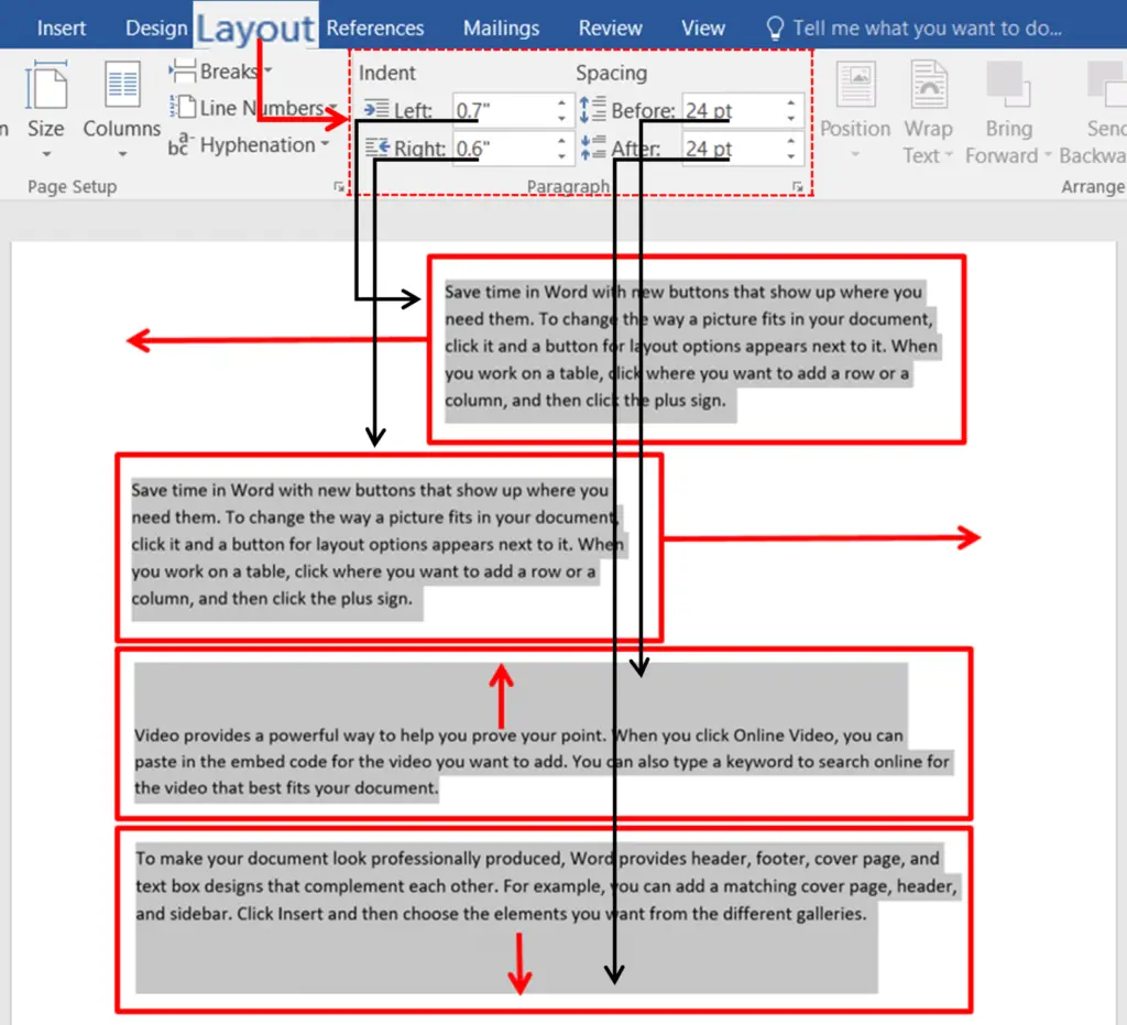 Indent, Line and Paragraph spacing in word