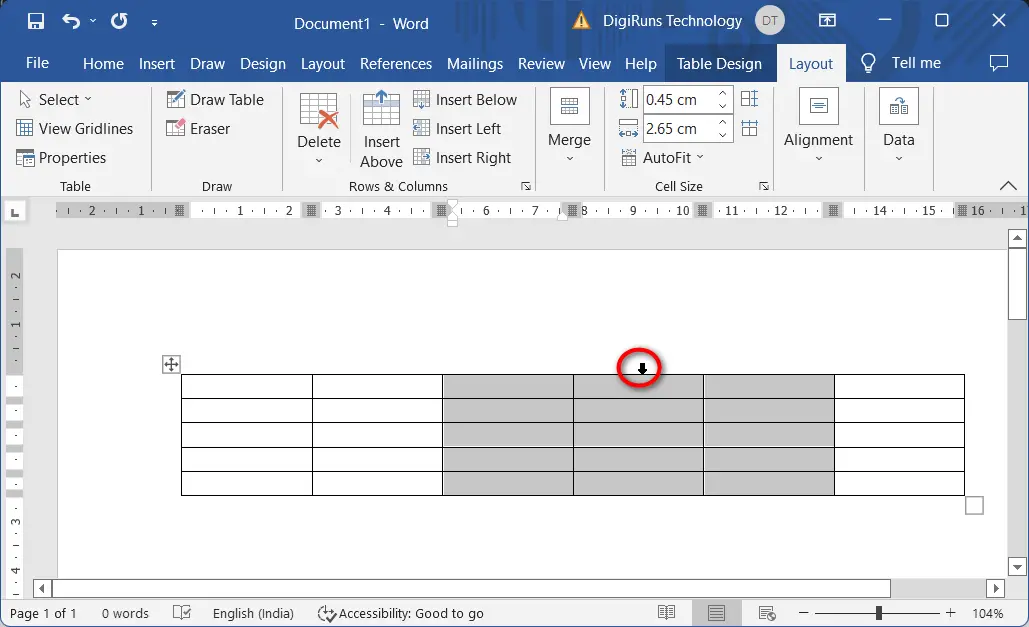 Select a table or part of table in Word
