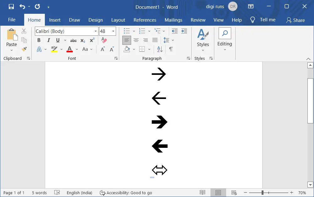 Magical secrets to insert arrow symbols in MS Word