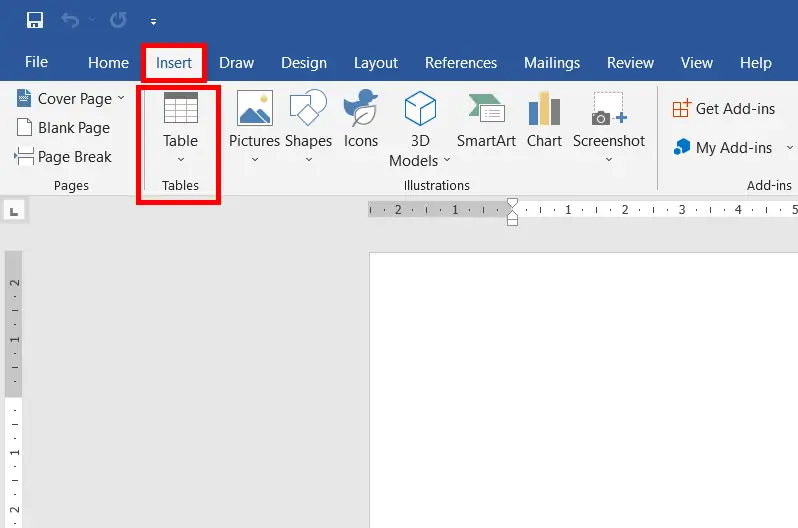 Table in Microsoft Word