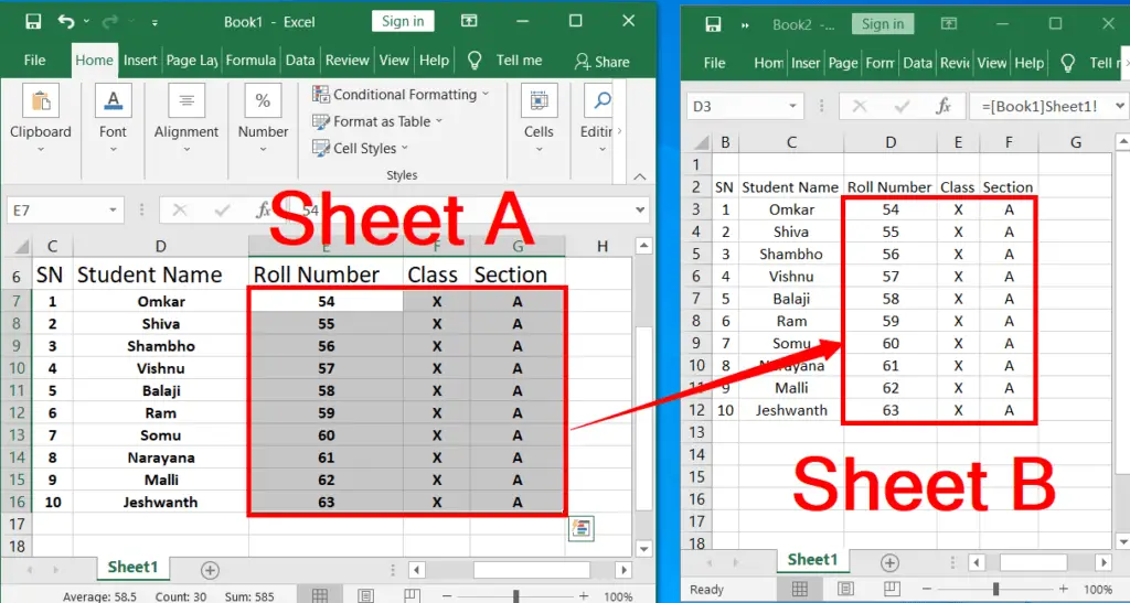 Link from one worksheet to another worksheet in Excel