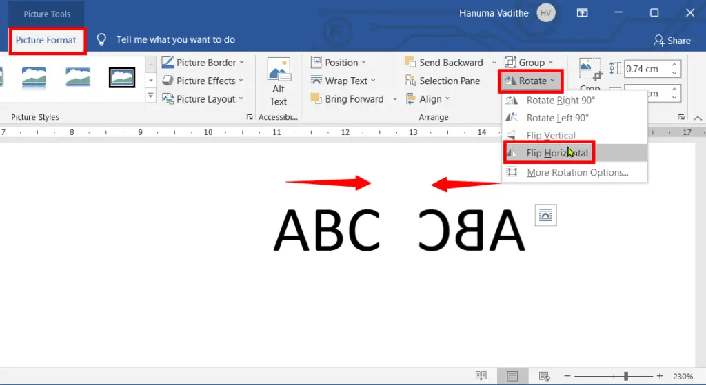 Mirror Text in Word