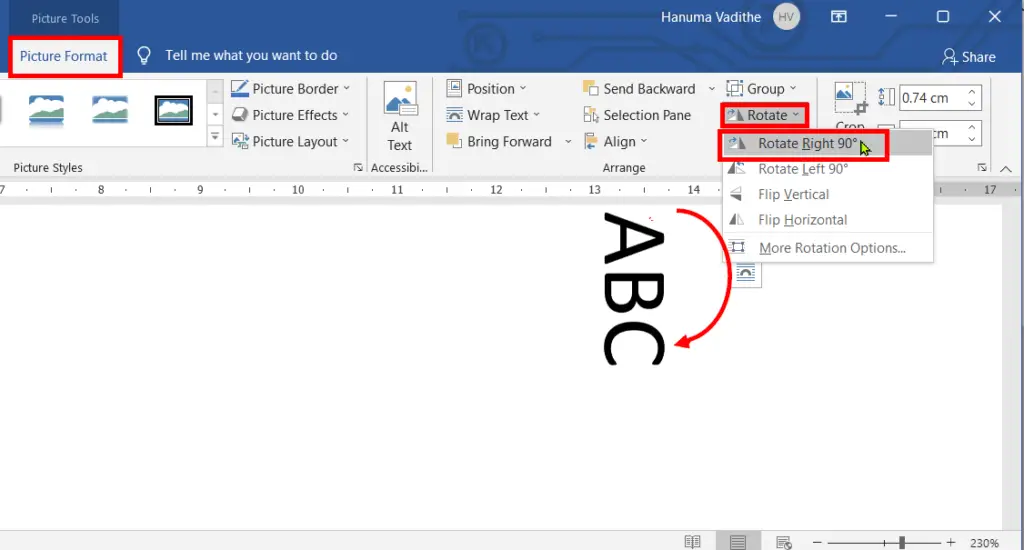 Rotating text in Word