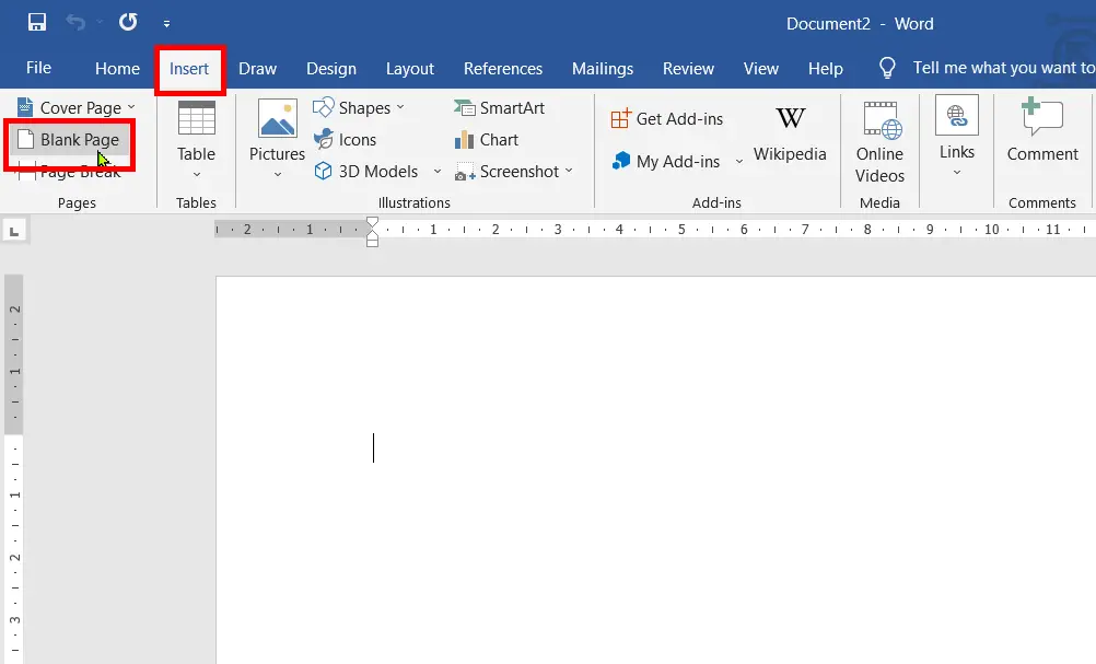 Insert a new page in Word
