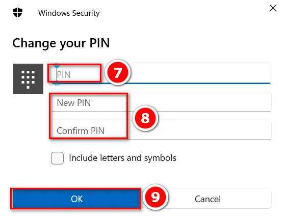 Change Windows hello pin to confirm