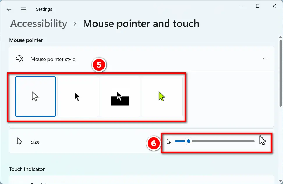 Change mouse pointer style in Windows 11