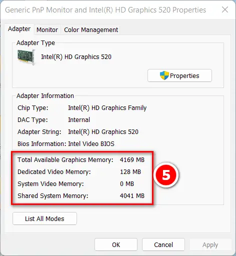 Check dedicated video memory size