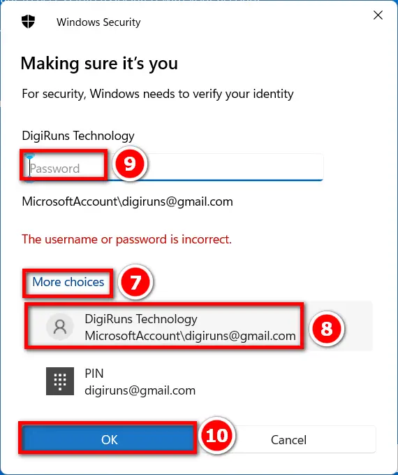 Verify microsoft account password to change