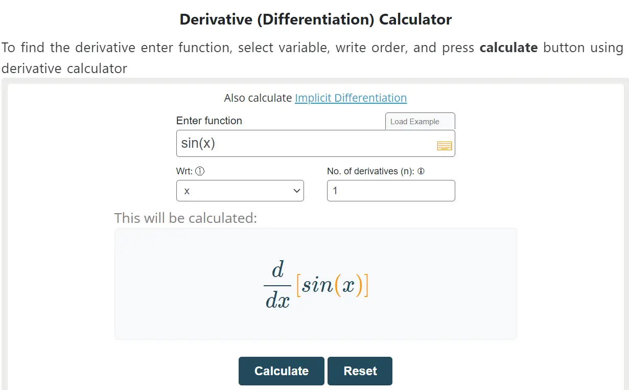 An image showing a derivative calculator in action, evaluating the derivative of a mathematical function.
